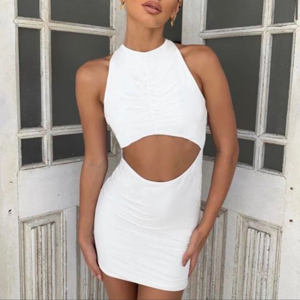 Tiger Mist white open back dress